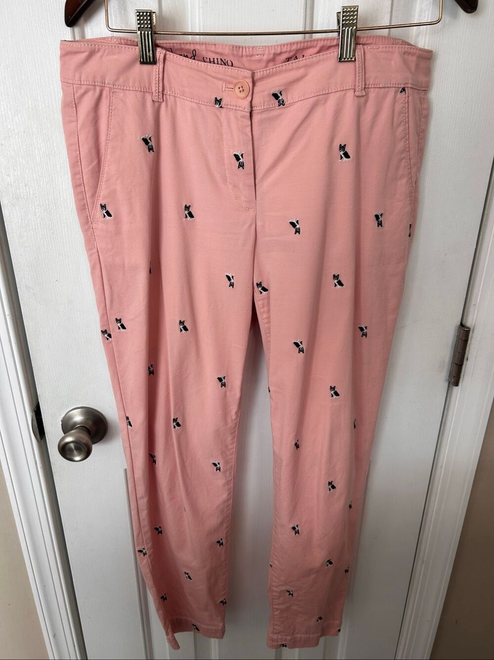 Talbots Women's Pink French Bulldog Dog Embroidered Weekend Chino Pants Size 4P